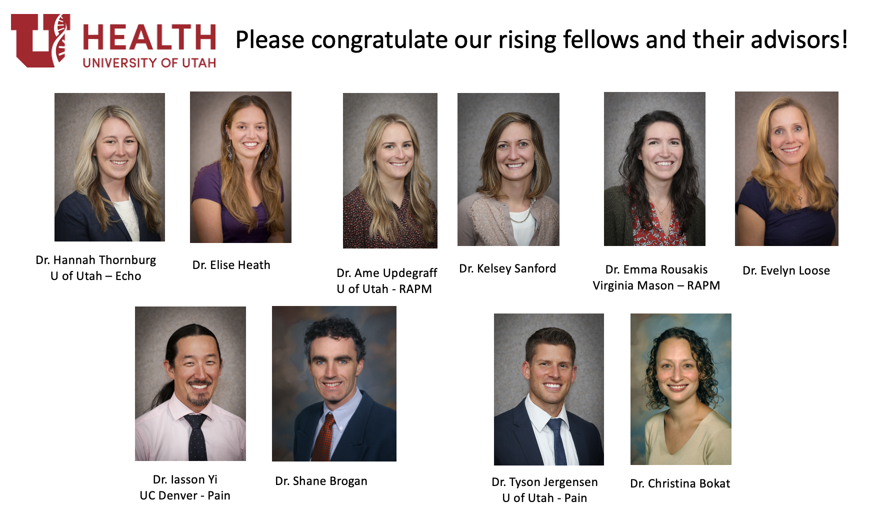 2023 Fellowship Match Results Anesthesiology Department U of U